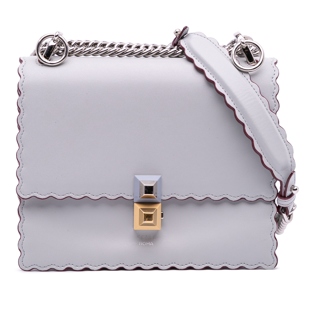 Fendi Scalloped Edge Crossbody Bag in Light Gray with Gold & Silver Hardware